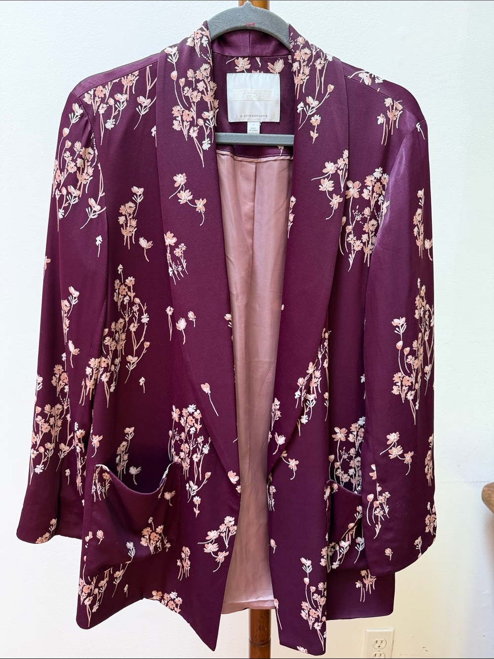 Ett:Twa for Anthropologie Tavie Floral Print Satin Blazer Jacket